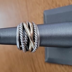 David Yurman Crossover Ring In Sterling Silver with 14k Yellow Gold